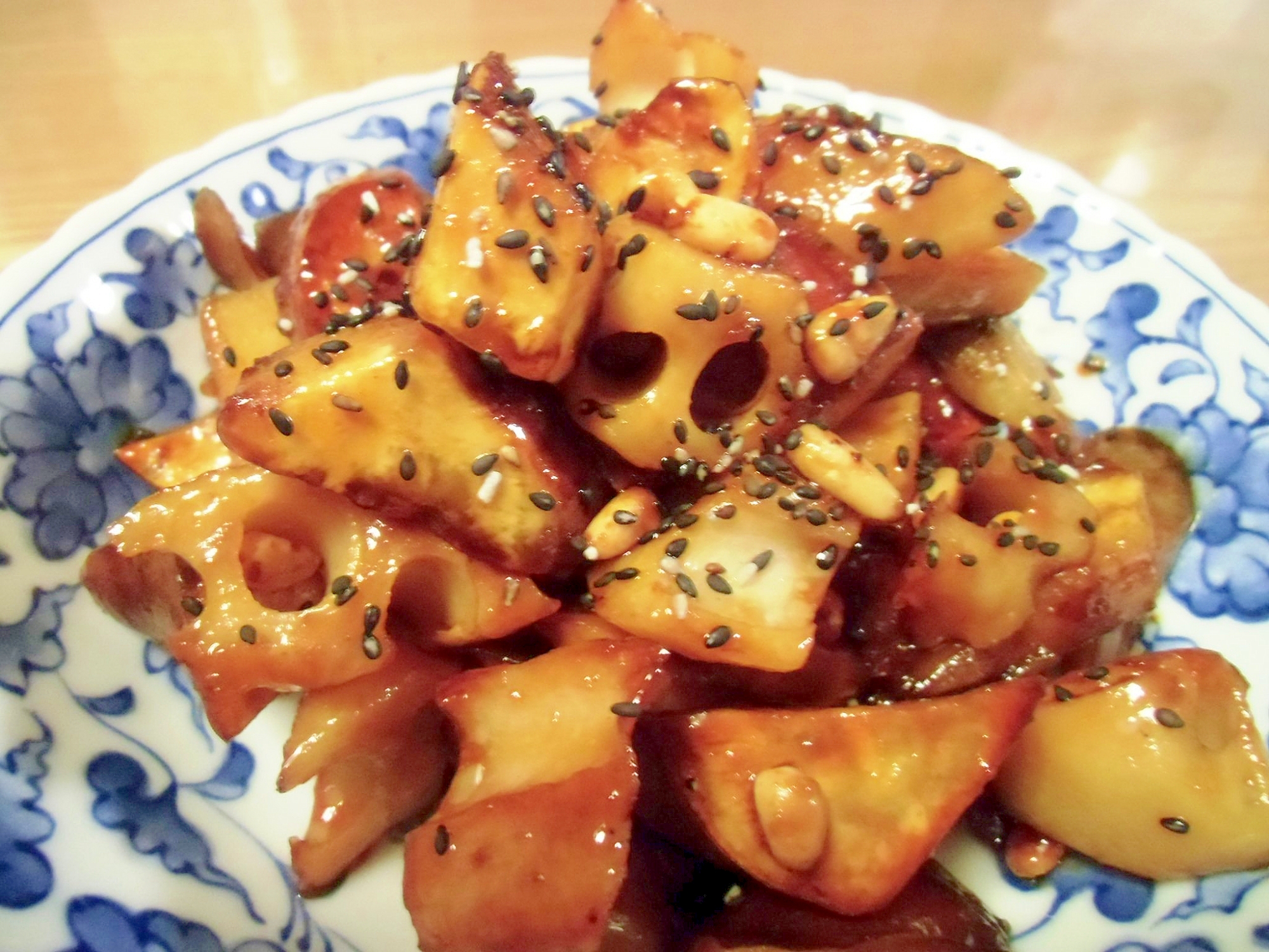 ごぼう、蓮根、さつま芋の蜂蜜醤油炒め