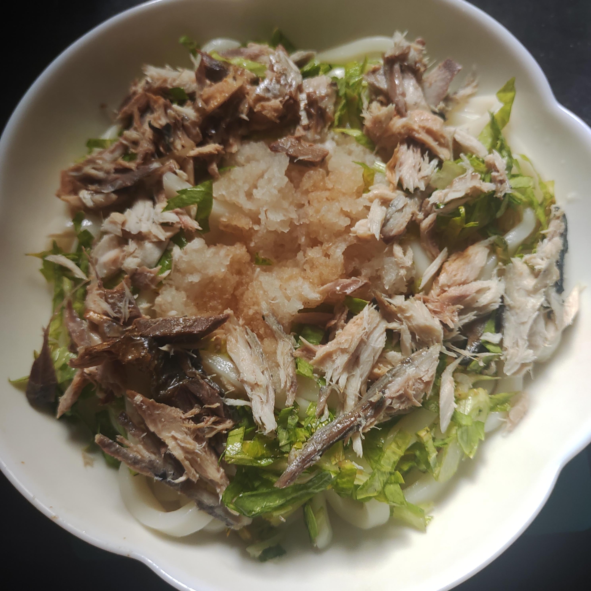 セロリ、ほぐし鯖、大根おろしうどん