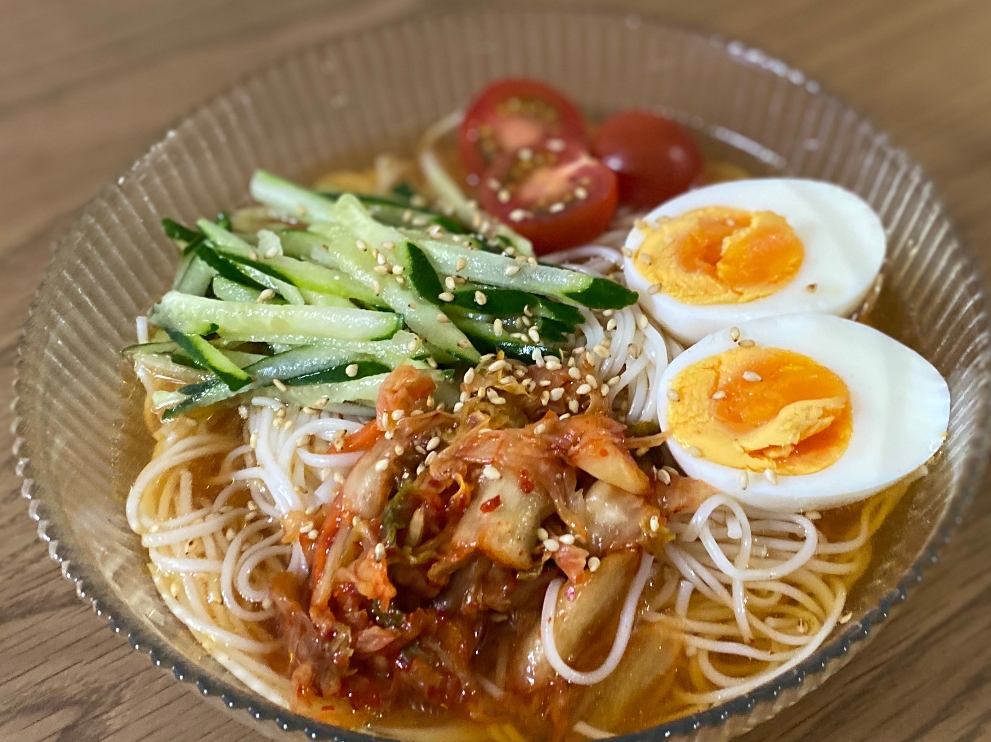 素麺アレンジ☆めんつゆとすし酢で韓国冷麺スープ風