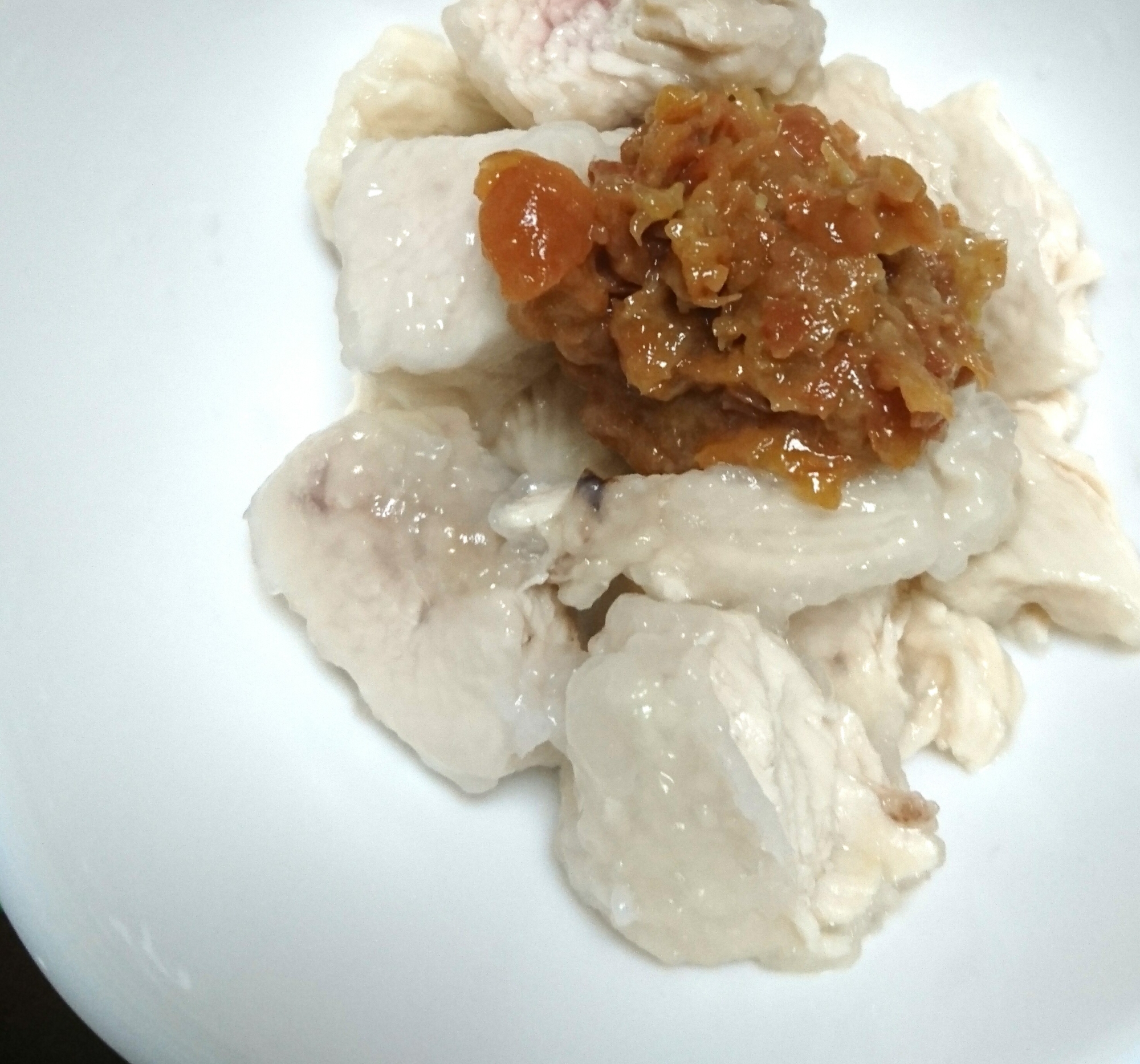 水晶鶏の梅肉ワサビ和え