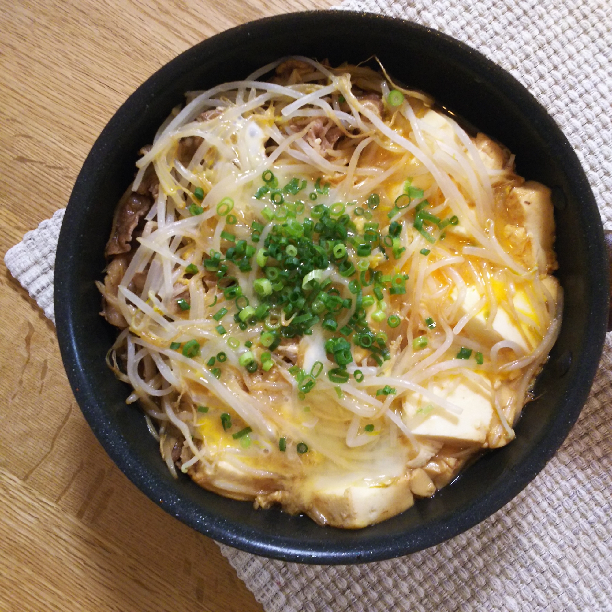 ワンパン料理☆豆腐ともやしの牛とじ☆