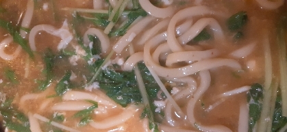 水菜と半熟卵の温うどん