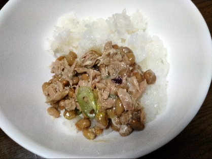 ツナ➕梅干し➕大葉➕ねぎ納豆のせご飯