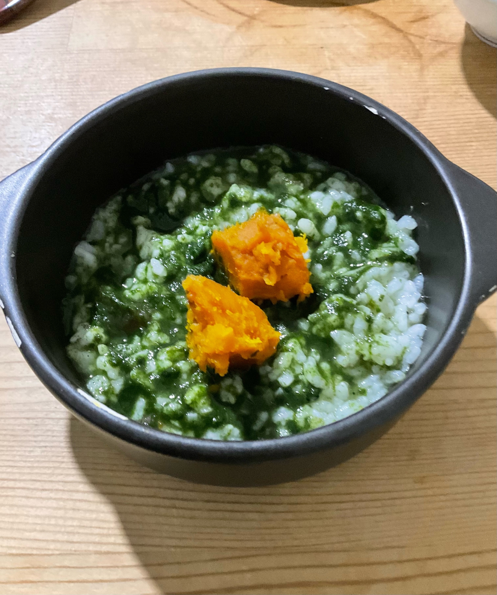 かぼちゃ乗せ♡裏ごしほうれん草入りご飯