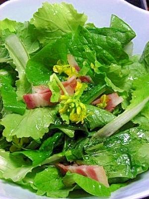 春の味　菜の花のベーコン温ドレッシングサラダ