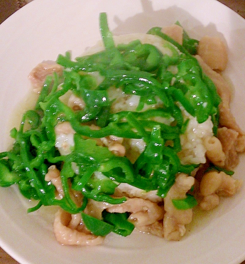 ピーマンと鶏皮のあんかけ丼