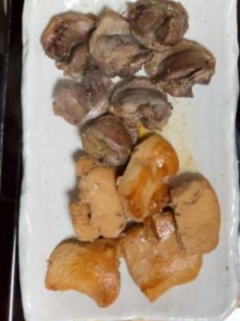 砂肝と鶏胸肉の甘辛ソテー