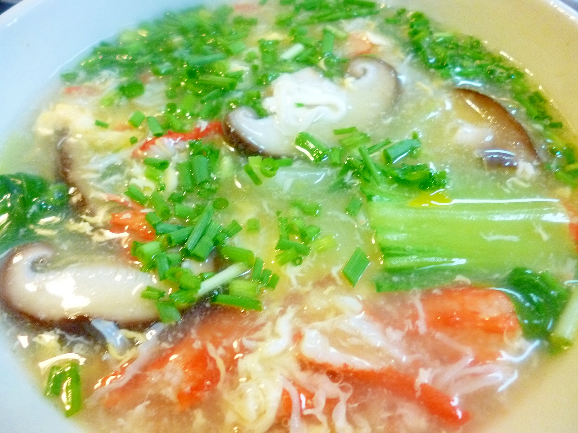 青梗菜・椎茸・蟹のとろみ卵スープ