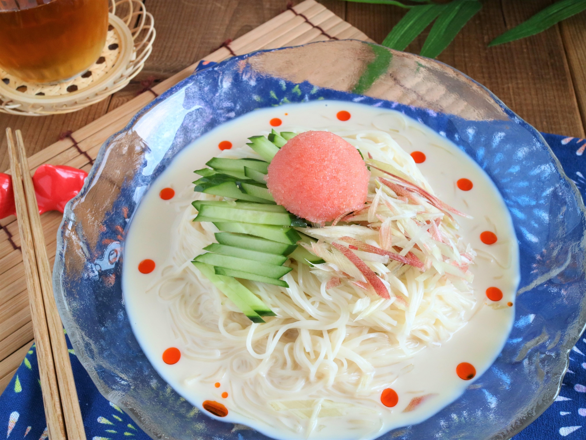 プチプチがたまらない！たらこ豆乳そうめん