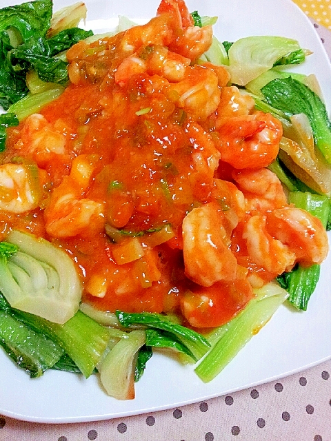 市販の素を使って✿さっぱりピリ辛エビチリ❤