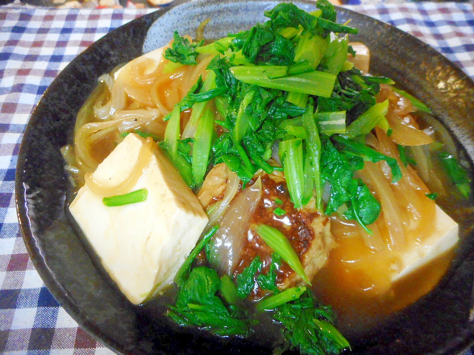 豆腐とさつま揚げと春菊のあんかけ煮