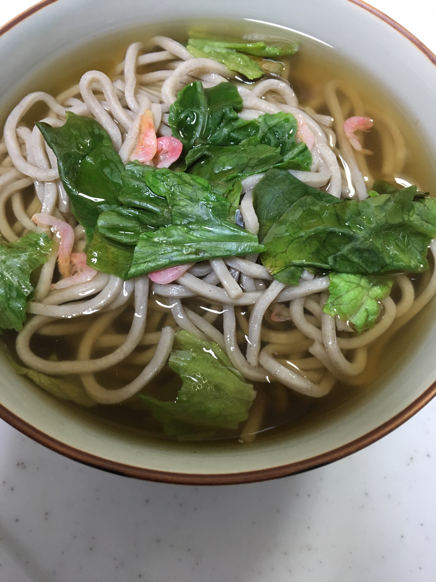 レタスと素干しエビのあったか蕎麦(*^^*)☆