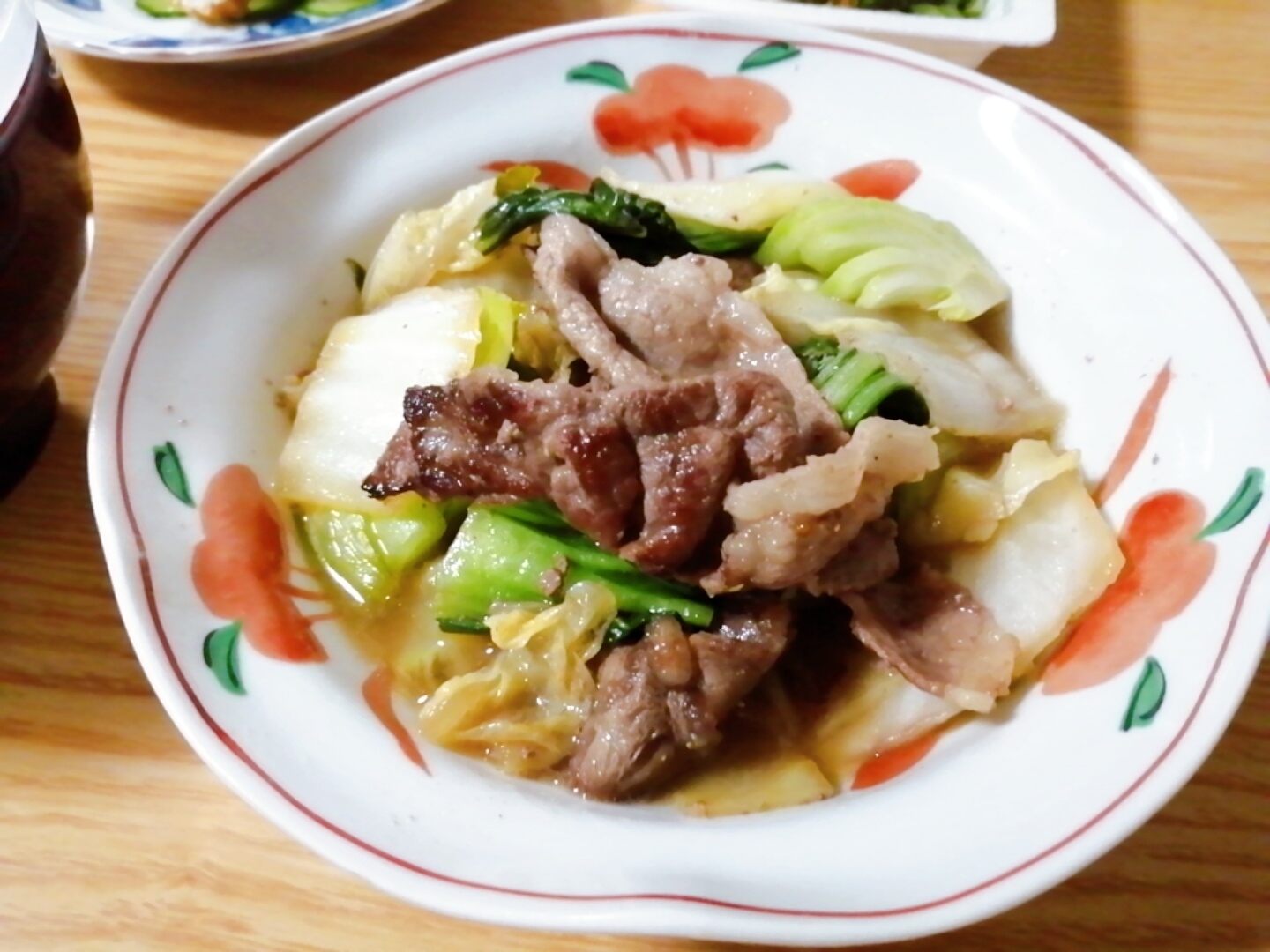 牛肉と白菜とチンゲン菜の炒め物