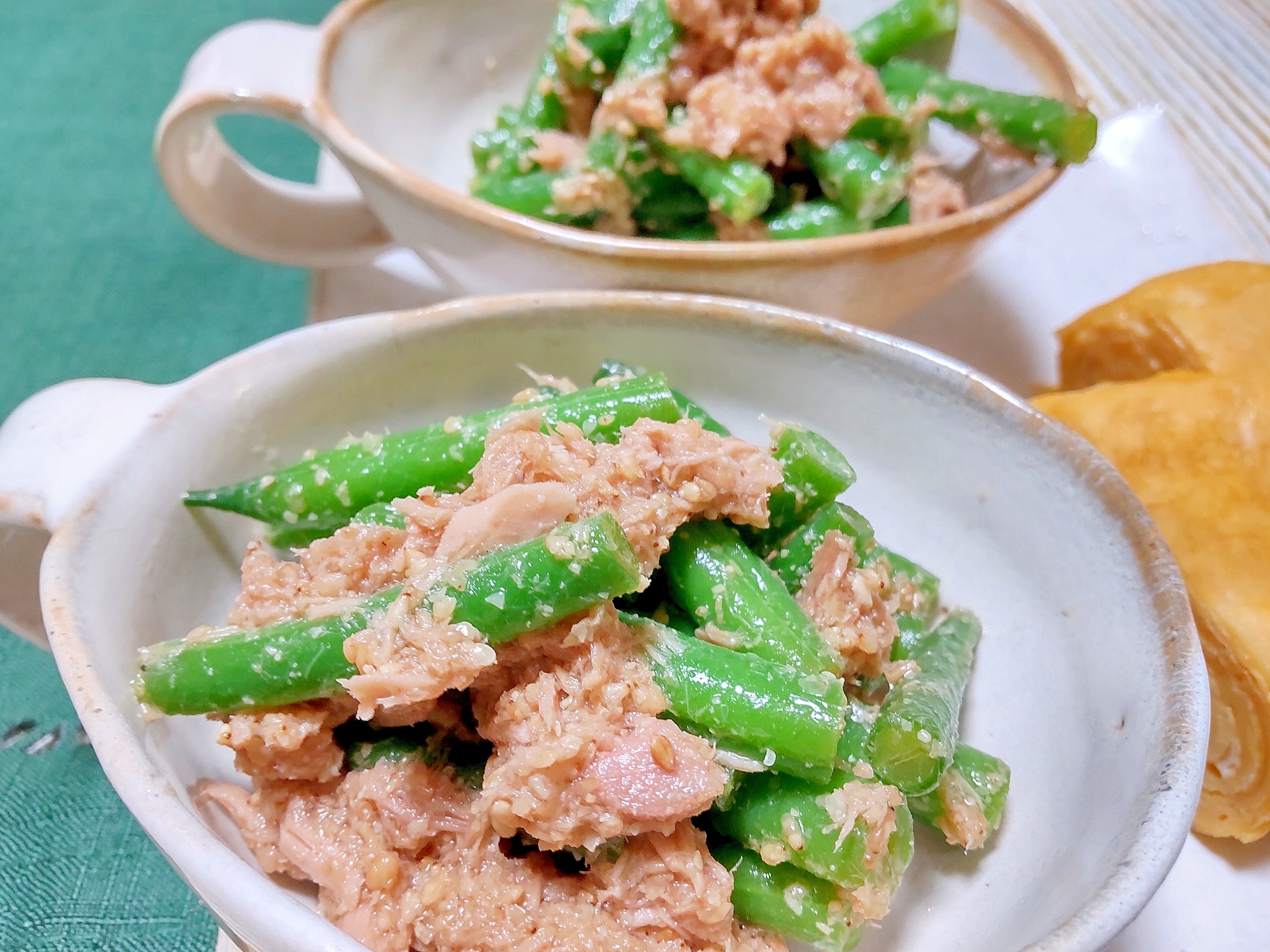 10分で!　簡単　インゲンツナ缶ごま和え