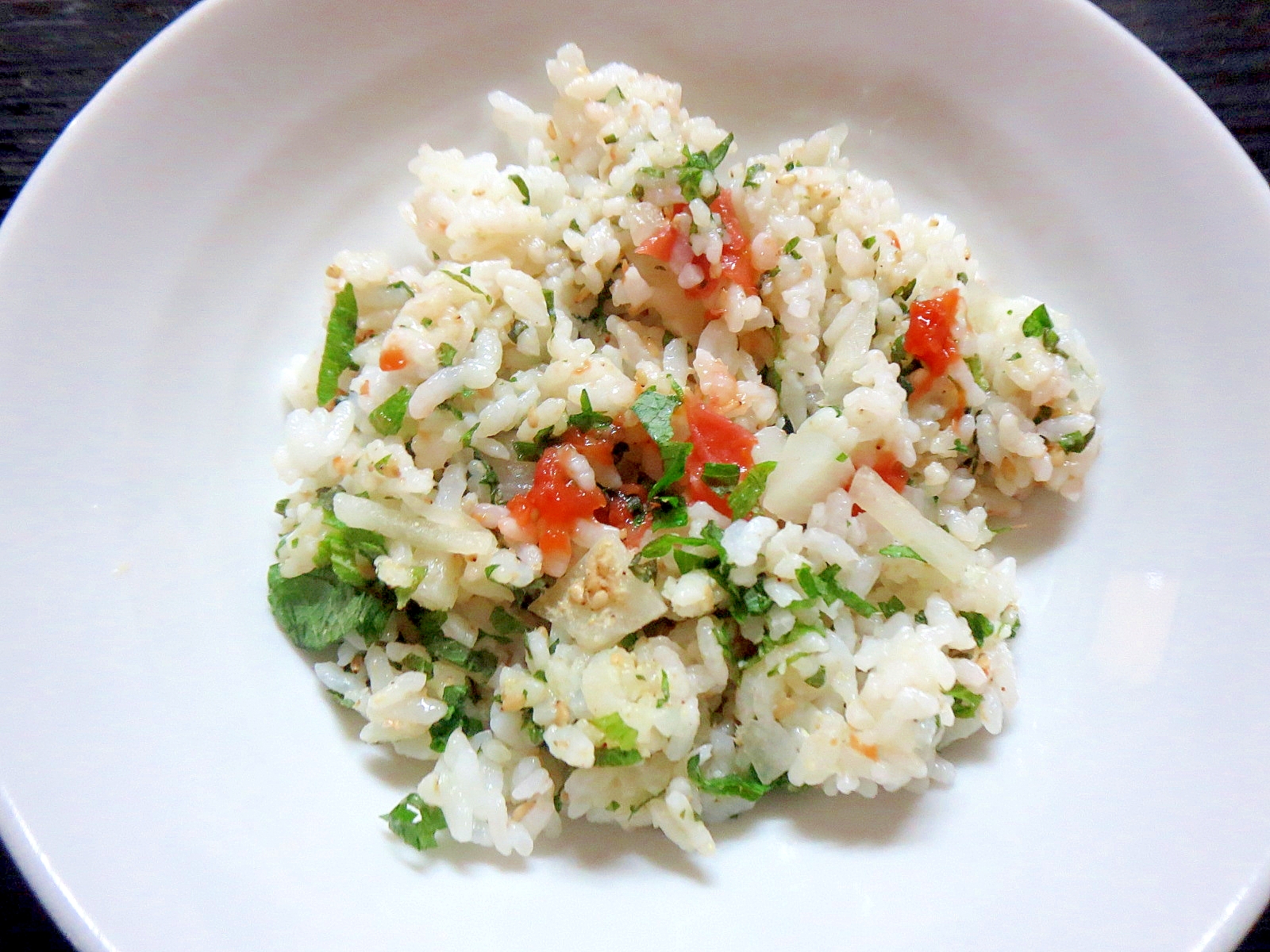 べったら漬けと梅と大葉と胡麻の混ぜご飯