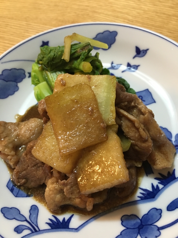 大根と豚肉の、ソース焼き