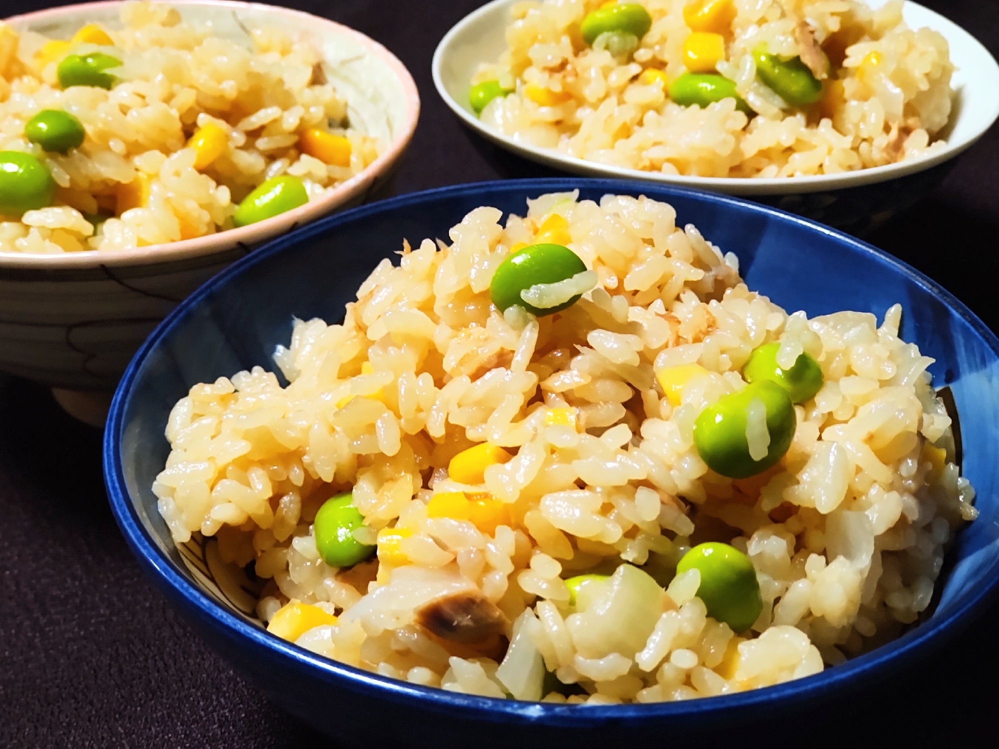 ツナ枝豆コーンのバター醤油炊き込みご飯