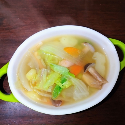 大雪につき常備品、自家製野菜になりましたが、心身共に温まるスープになりました。ご馳走さまでした♪