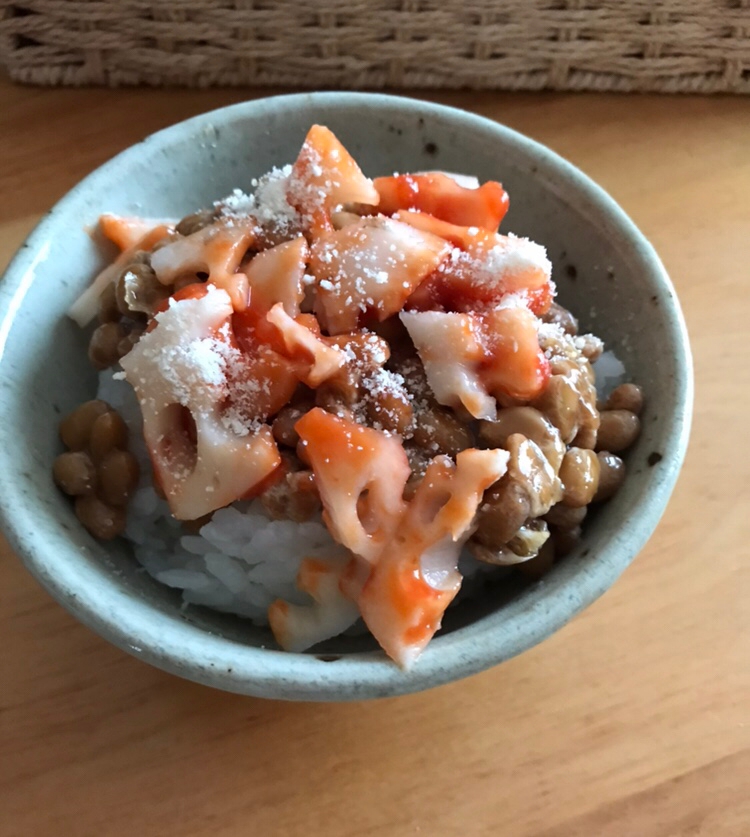 レンコンのトマトソース炒め納豆ごはん