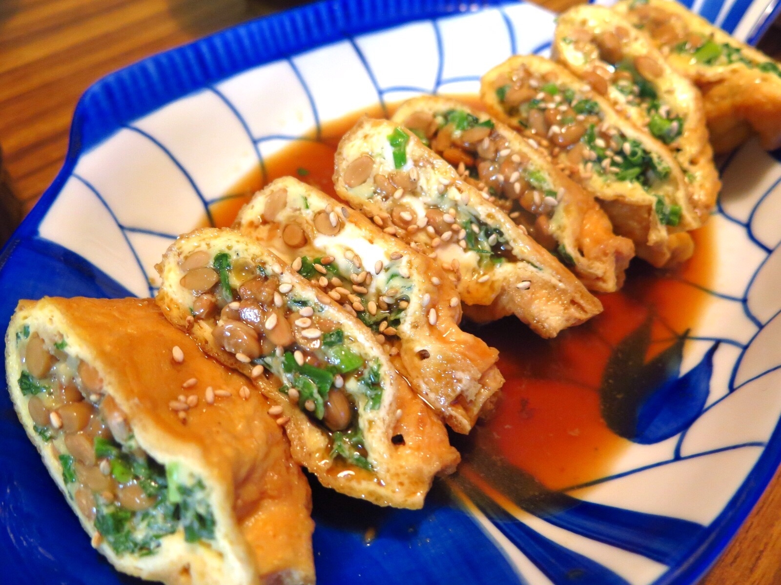 納豆とネギたっぷりのスタミナ卵巾着
