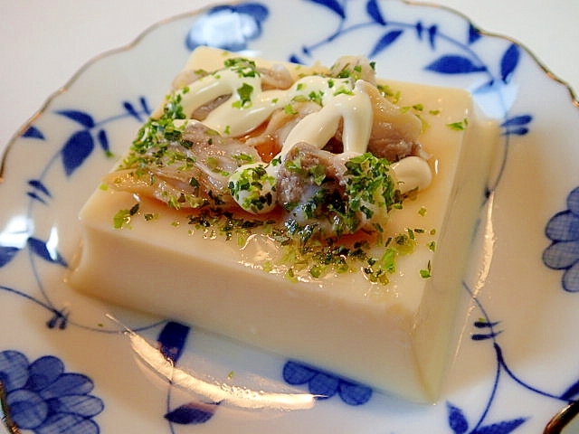 麺つゆ/マヨ/あおさで　あさりの卵豆腐