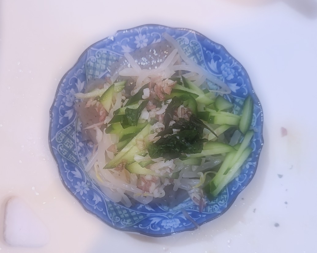きゅうりのもやしこんにゃく薬味乗せ