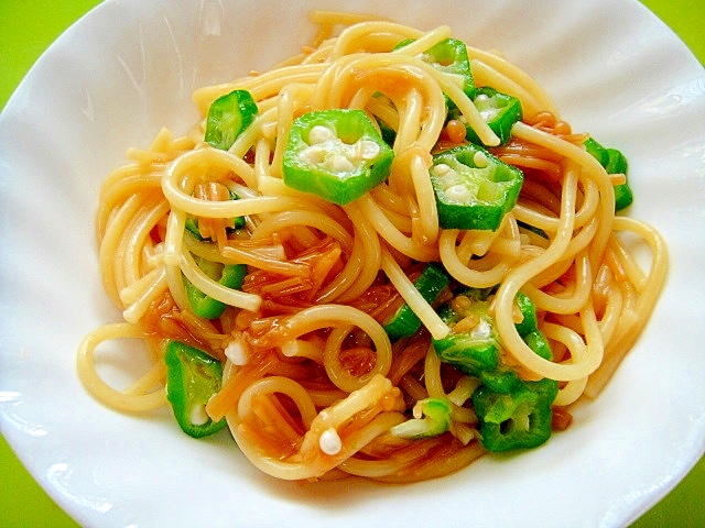 なめたけとオクラの和風パスタ