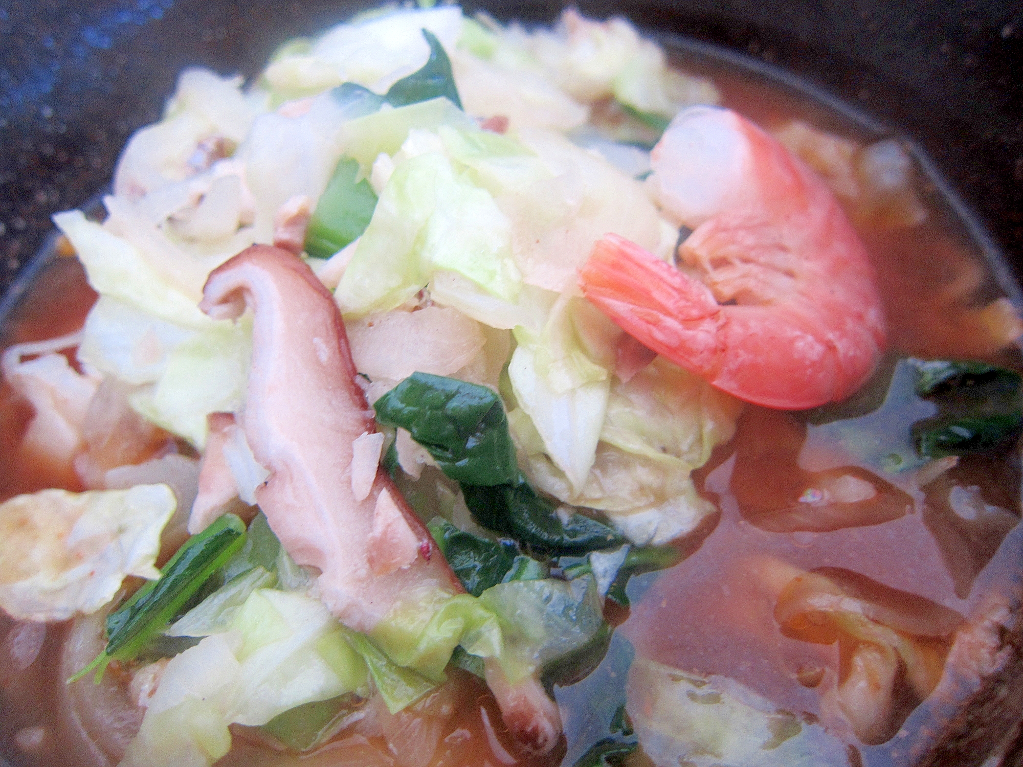 椎茸と小松菜と白菜と海老のラーメングリル