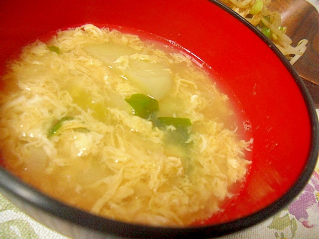 じゃがいもと小松菜の卵スープ