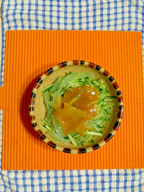 刺身蒟蒻とキュウリの酢味噌サラダ♪