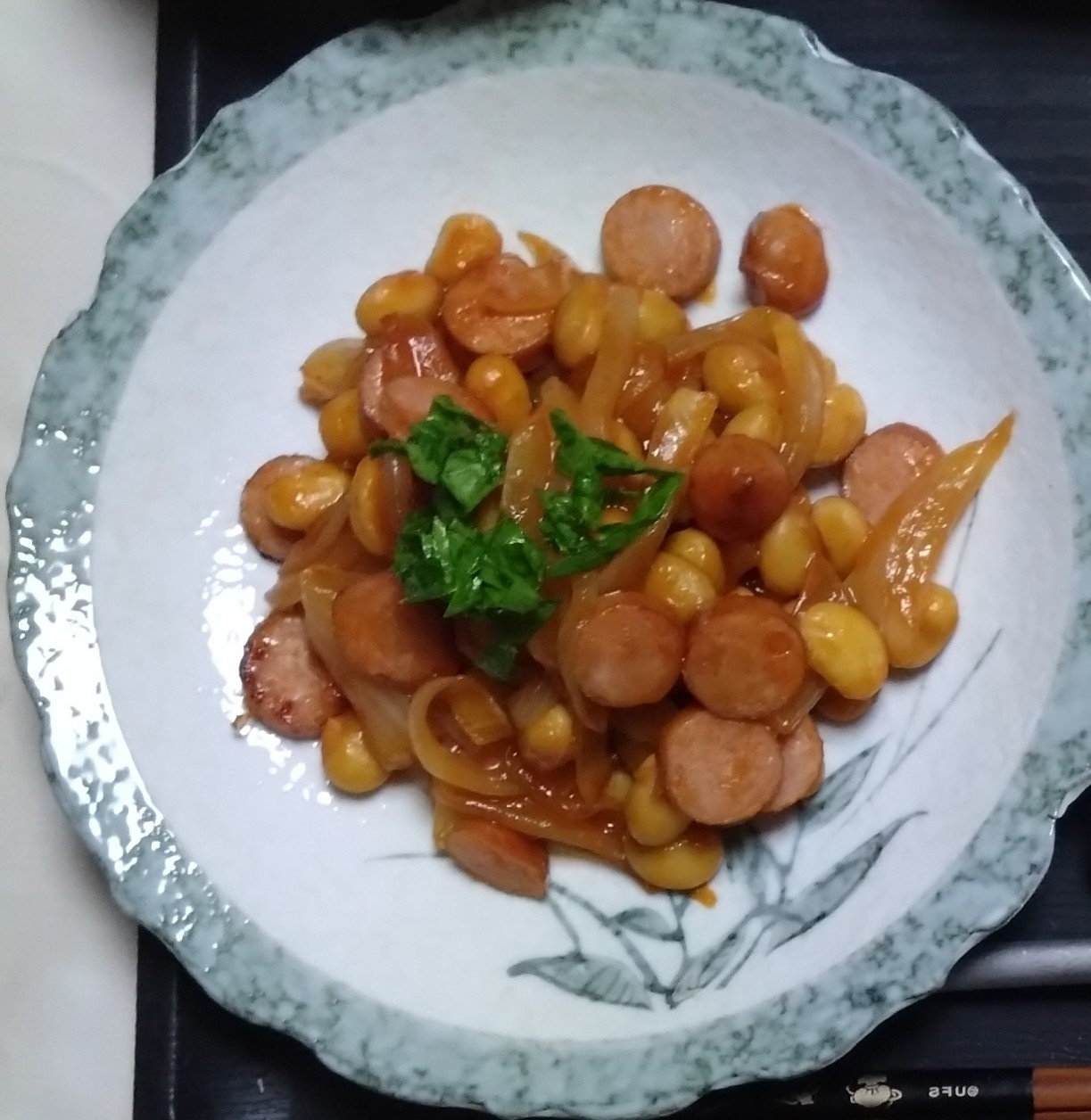 大豆とウインナーのケチャップ炒め