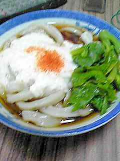 温かい菜の花とろろうどん