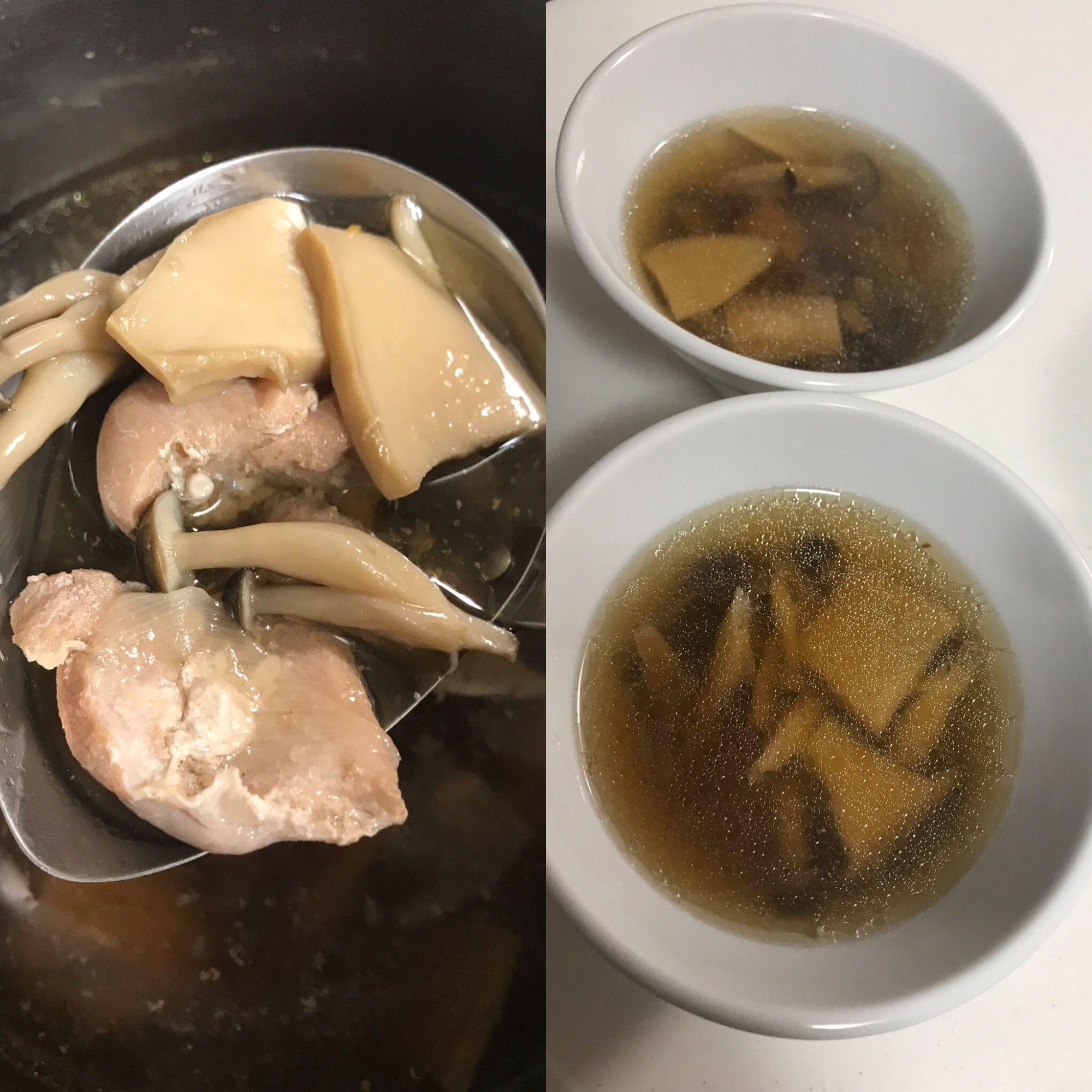 きのこと鶏モモ肉の和風スープ