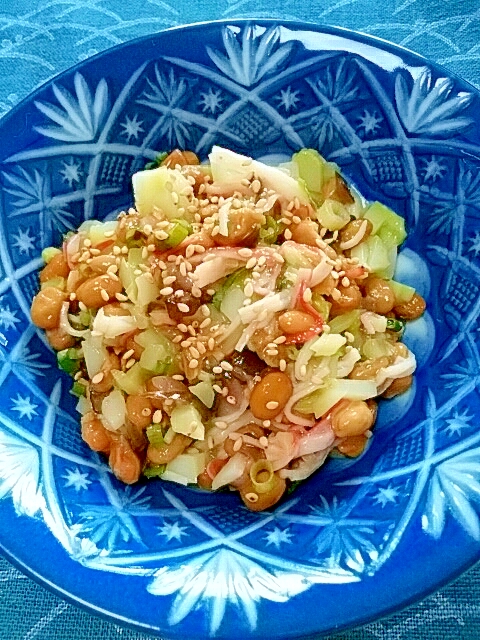 納豆の食べ方-ブロッコリーの茎＆しばカニ♪