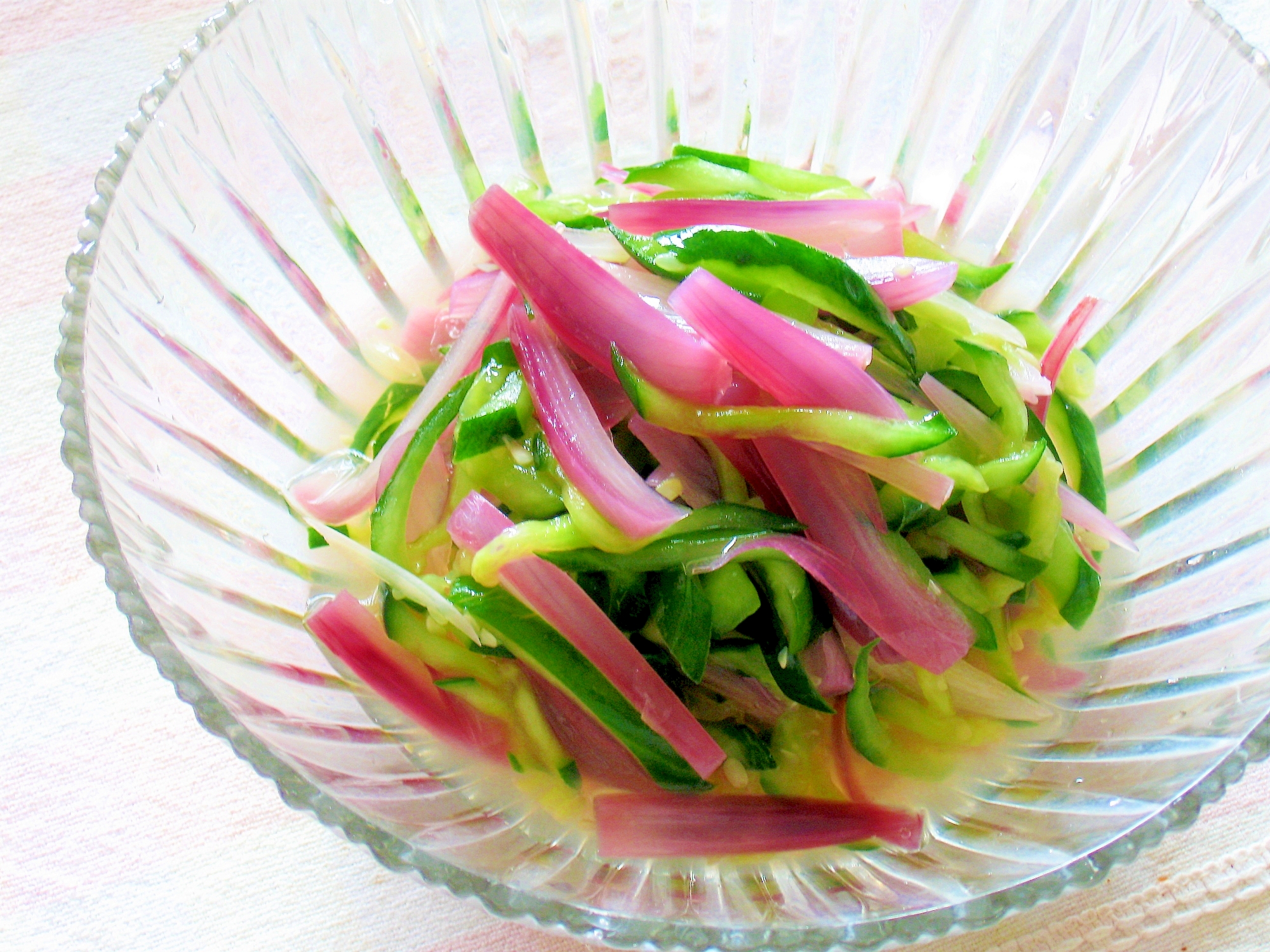 夏みかんで☆ラッキョウの塩漬けときゅうりの酢の物