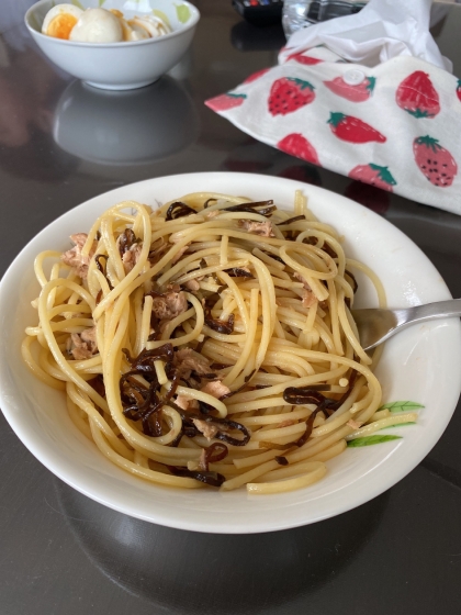 簡単 ツナと塩昆布の和風パスタ レシピ 作り方 By Kouaya2319 楽天レシピ