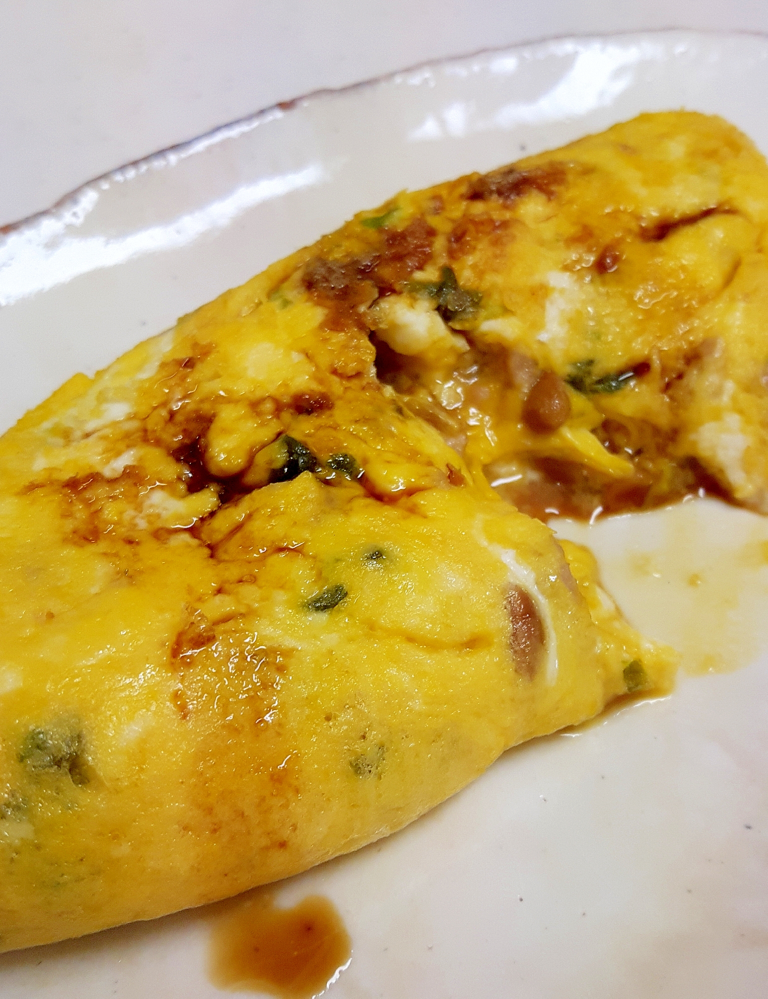 納豆のネバネバ対策(^^)ネギと一緒inオムレツ♪