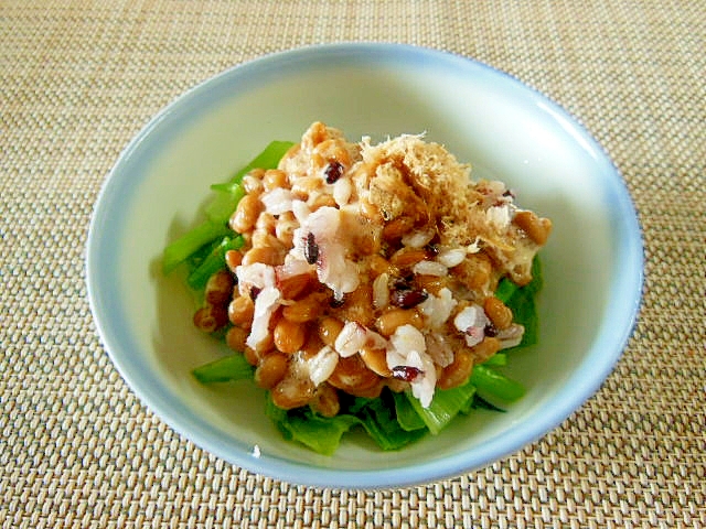 小松菜と雑穀和え納豆のポン酢かけ♪