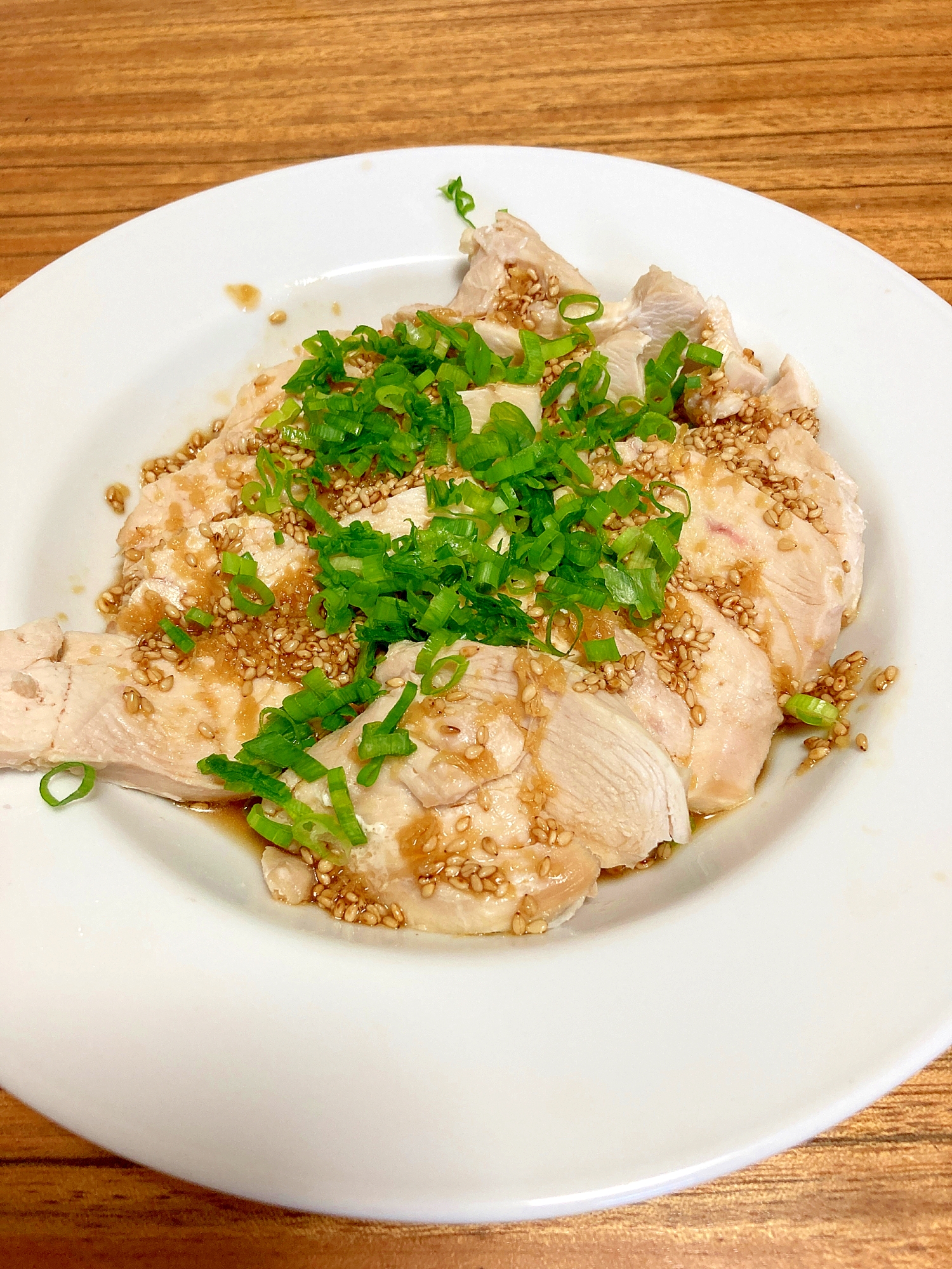 うちのおかず　鶏胸肉のレンジで蒸し鶏　中華ソース