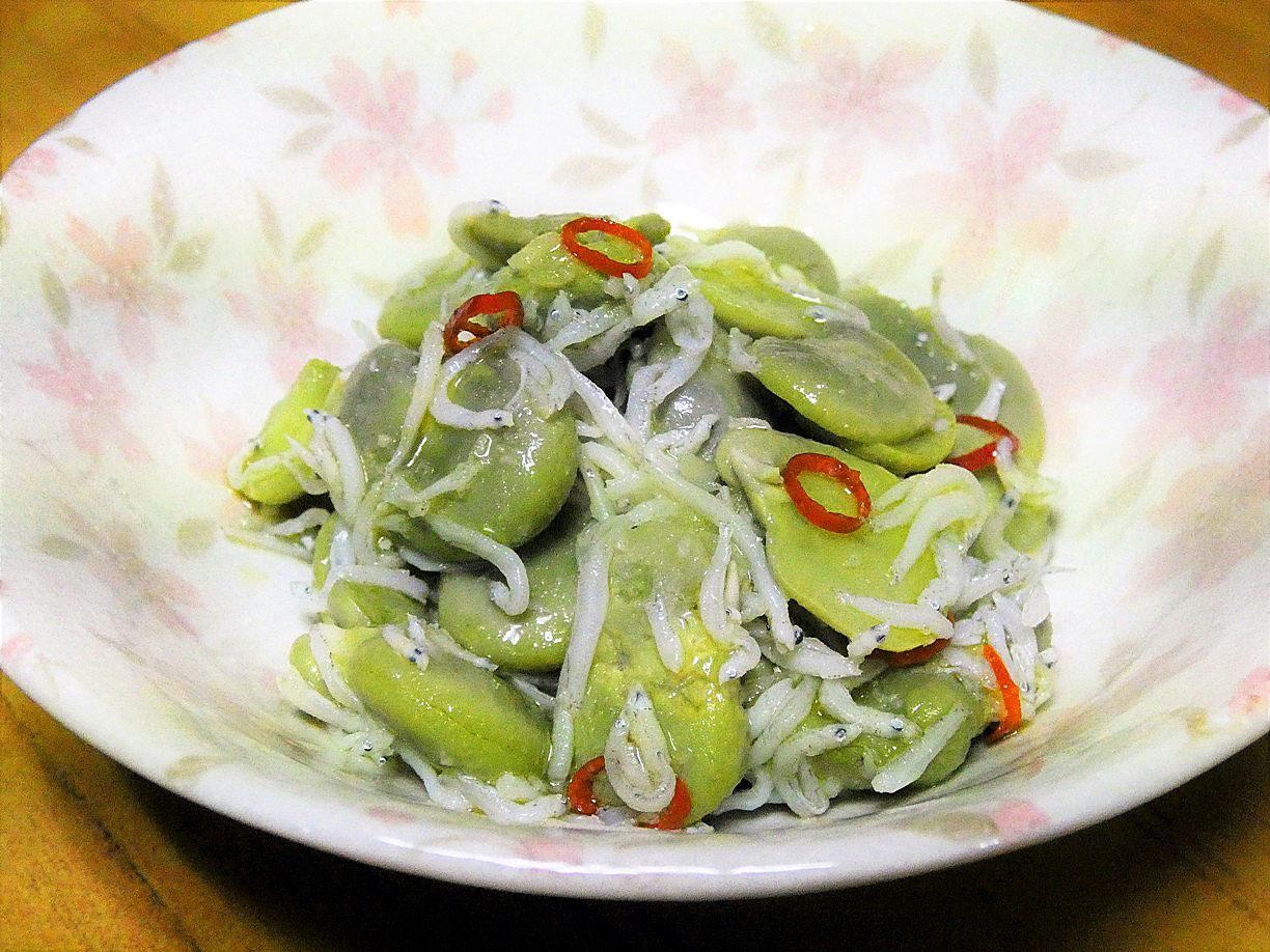 そら豆とちりめんじゃこのペペロンチーノ和え