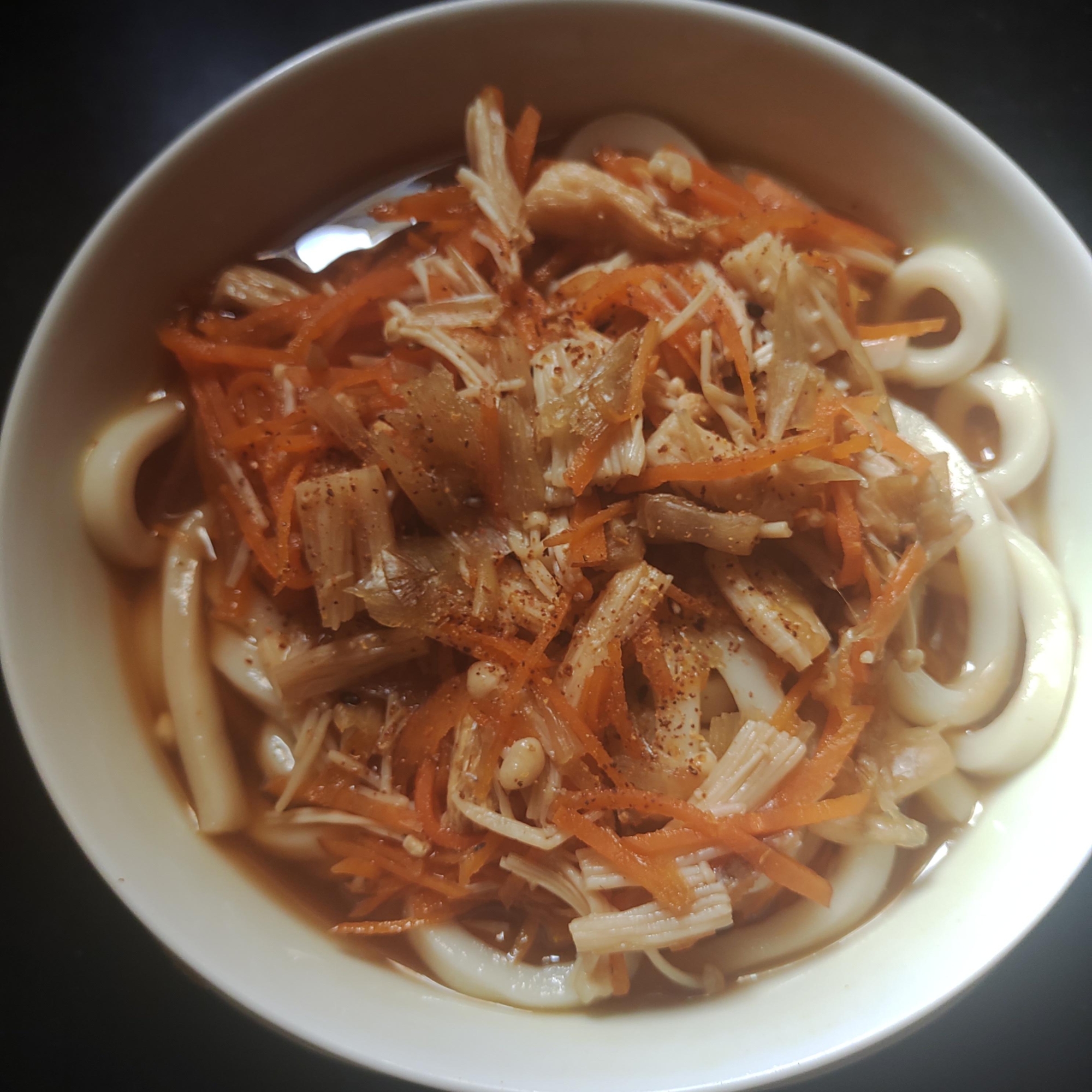 にんじん、みょうが、えのき、かけうどん