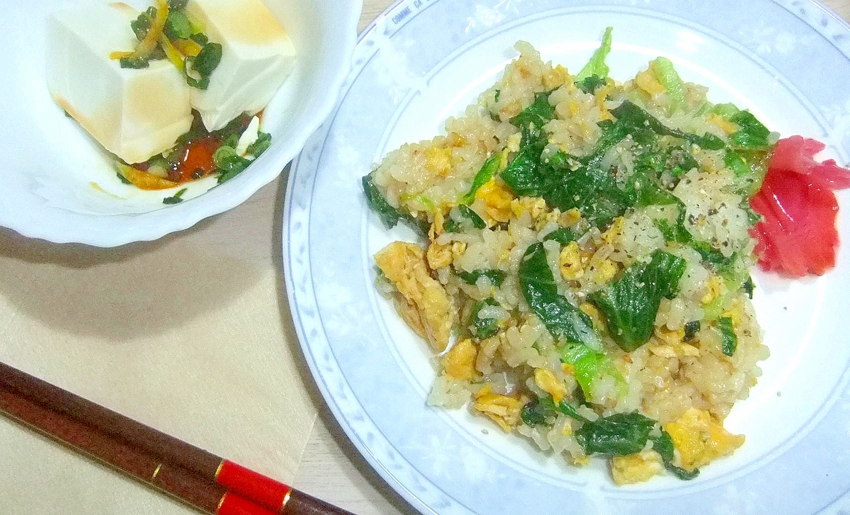レタス卵ほうれん草の炒めご飯