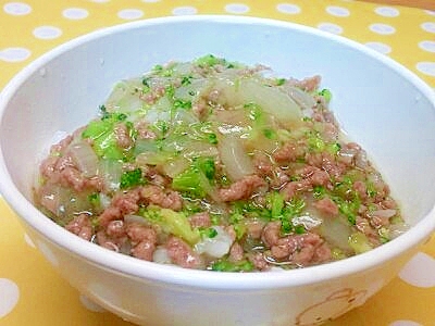 【離乳食】牛ミンチ＆玉ねぎのあんかけ丼