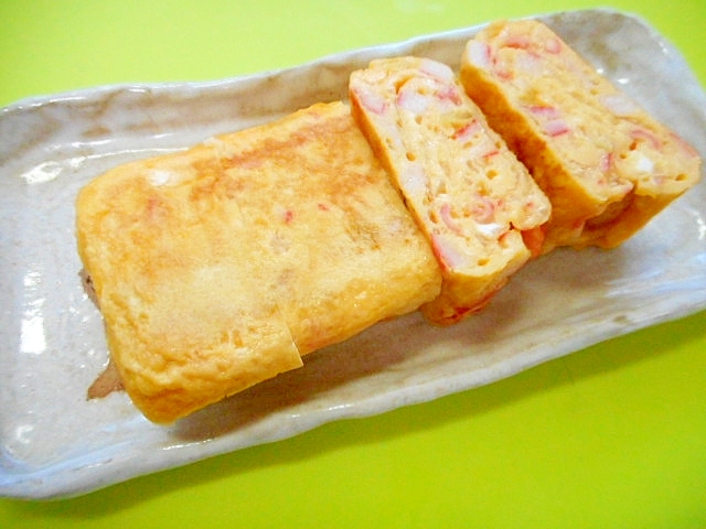 新玉ねぎとカニカマの卵焼き