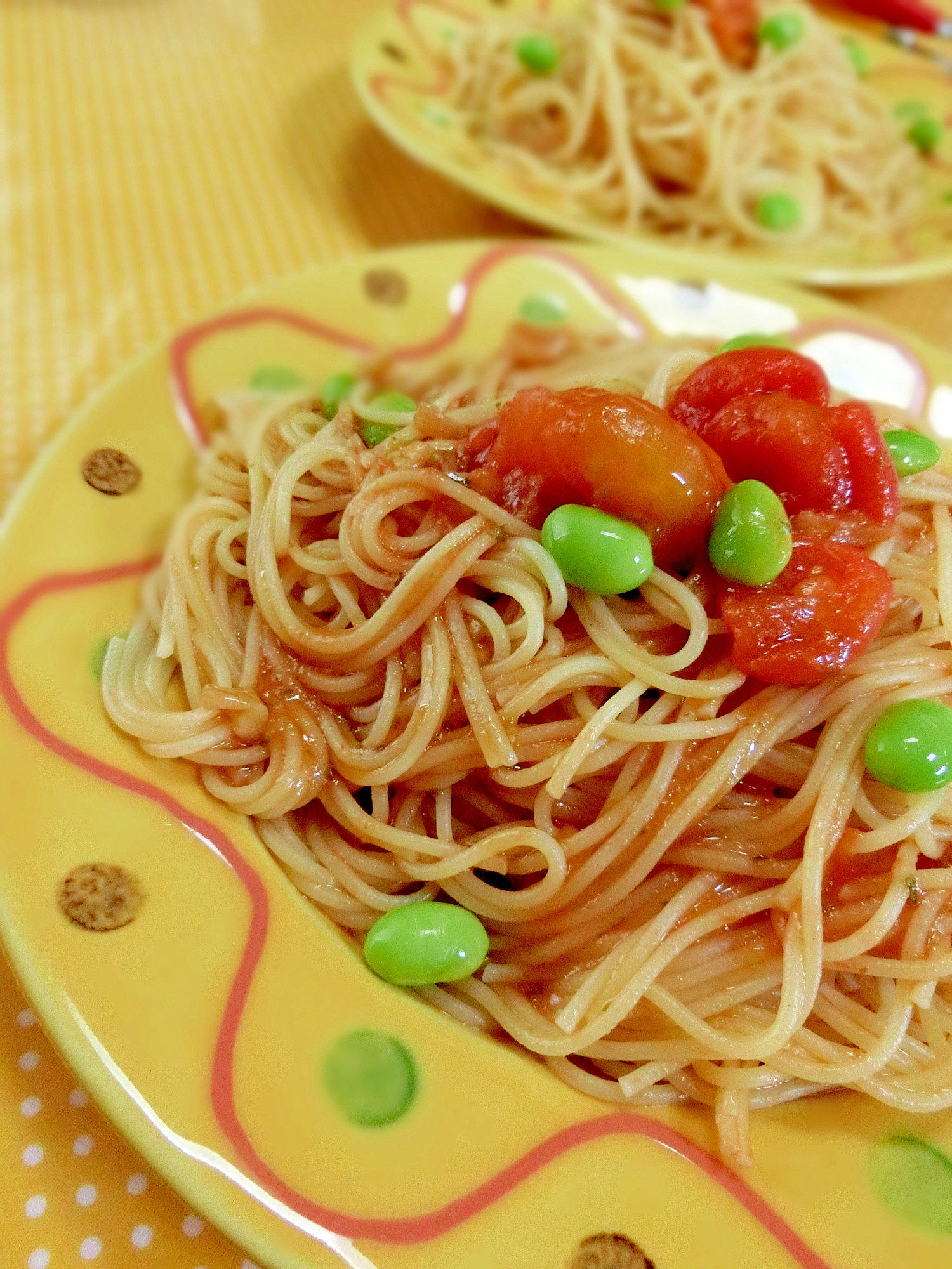 夏野菜で✿トマトと枝豆のバジルソースパスタ❤