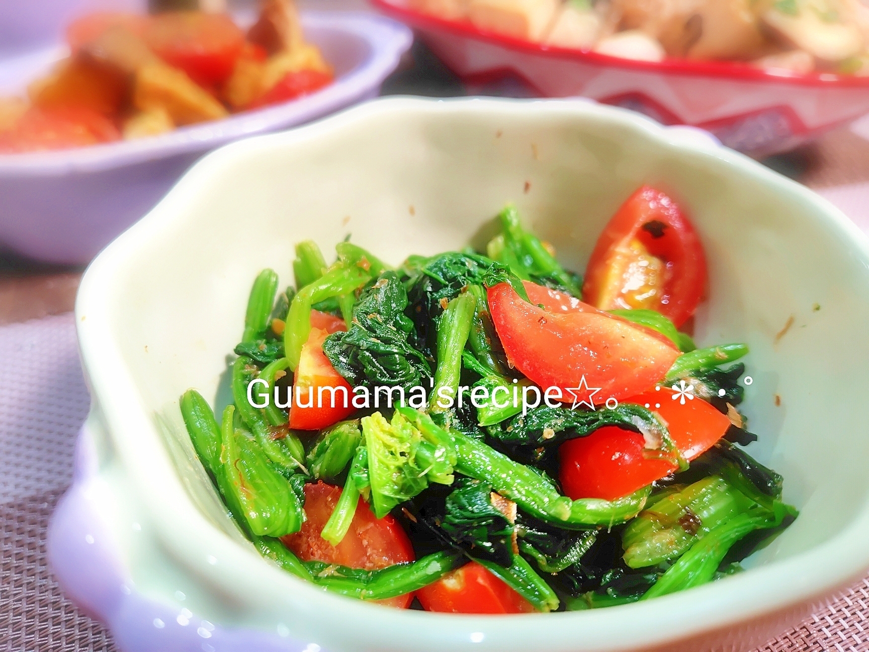 後味さっぱり♡ほうれん草とトマトのおかかポン酢和え
