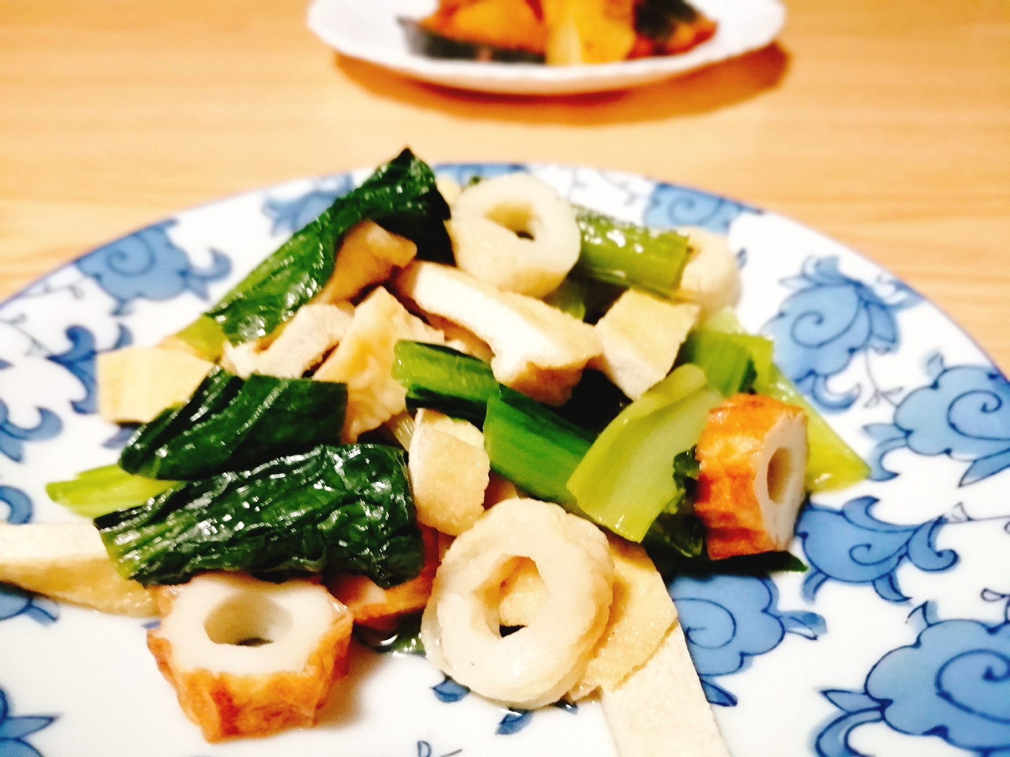 レンジで！小松菜と油揚げとちくわの煮物