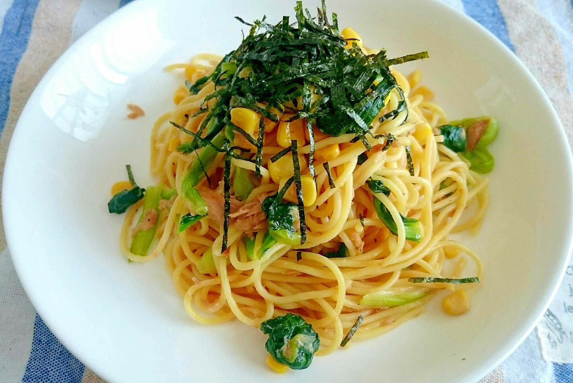 ツナと小松菜のバター醤油パスタ