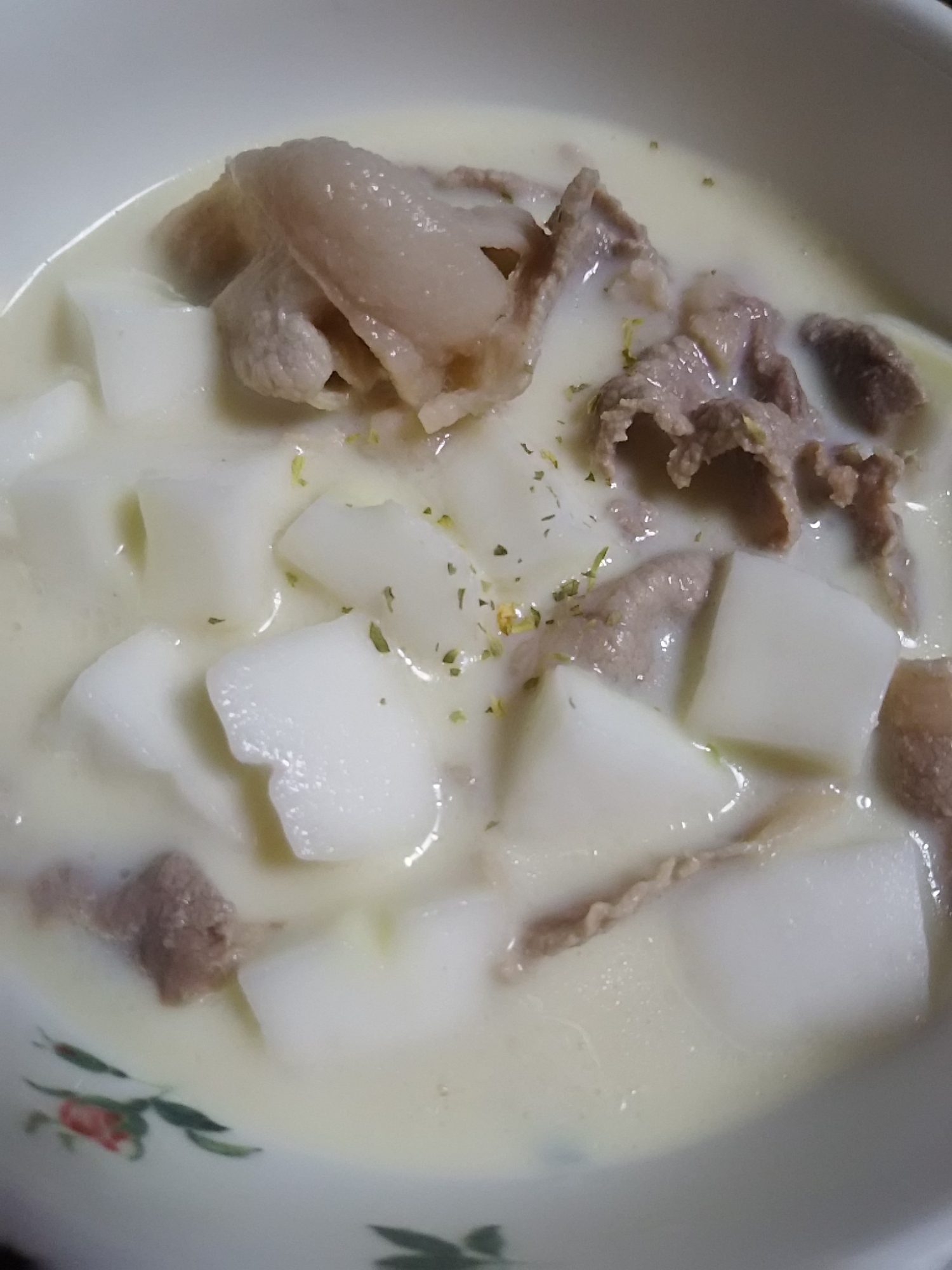 白はんぺんと豚肉の豆乳スープ(^^)