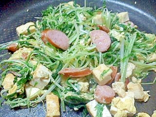 ウィンナーと豆腐と水菜の卵炒め